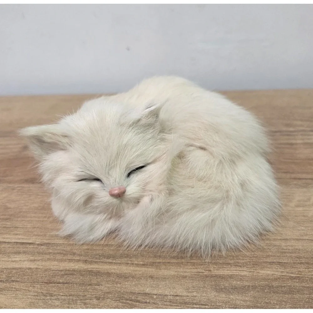 Set of 3 Vintage Real Rabbit Fur Cat Kitten Figurines White Calico